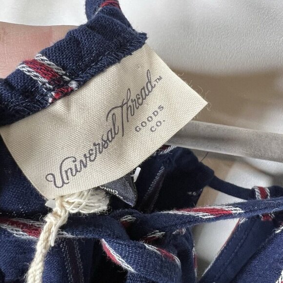 NWT Universal Thread XL Striped Jumpsuit Wide-Leg Crop Blue Cotton Pockets - Picture 7 of 9